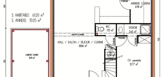 Plan de maison Surface terrain 95 m2 - 5 pièces - 4  chambres -  sans garage 