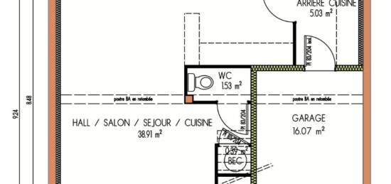 Plan de maison Surface terrain 92 m2 - 4 pièces - 3  chambres -  avec garage 