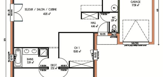 Plan de maison Surface terrain 89 m2 - 4 pièces - 3  chambres -  avec garage 