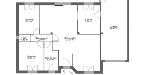 Plan de maison Surface terrain 70 m2 - 4 pièces - 2  chambres -  avec garage 