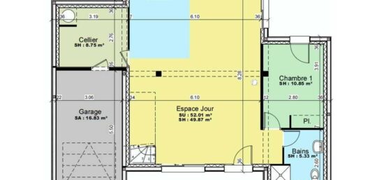 Plan de maison Surface terrain 75 m2 - 5 pièces - 3  chambres -  avec garage 