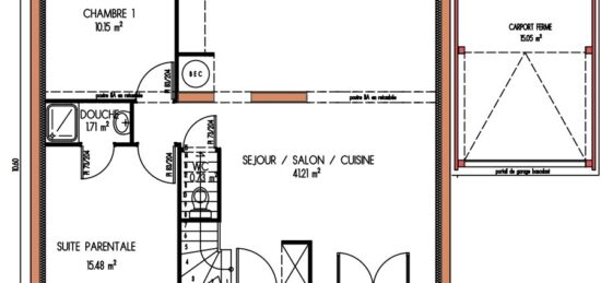 Plan de maison Surface terrain 107 m2 - 5 pièces - 4  chambres -  sans garage 