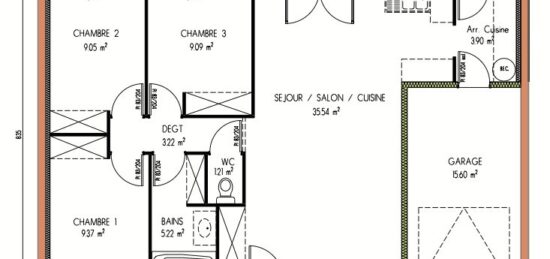 Plan de maison Surface terrain 76 m2 - 4 pièces - 3  chambres -  sans garage 