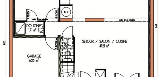 Plan de maison Surface terrain 92 m2 - 5 pièces - 4  chambres -  avec garage 