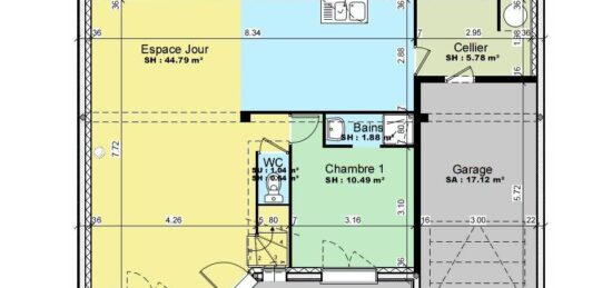 Plan de maison Surface terrain 63 m2 - 5 pièces - 4  chambres -  avec garage 