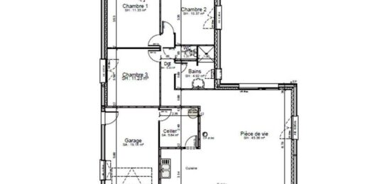 Plan de maison Surface terrain 90 m2 - 5 pièces - 3  chambres -  avec garage 