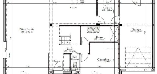 Plan de maison Surface terrain 75 m2 - 3 pièces - 4  chambres -  avec garage 