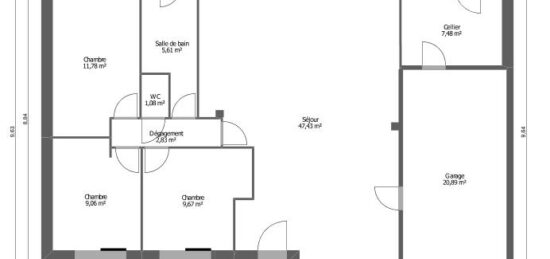 Plan de maison Surface terrain 88 m2 - 5 pièces - 3  chambres -  avec garage 