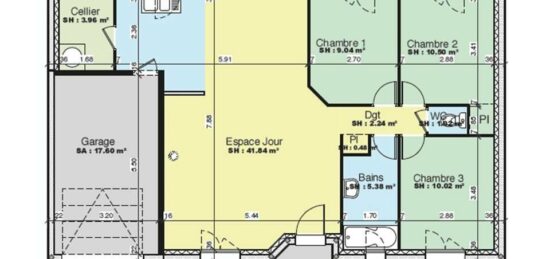 Plan de maison Surface terrain 85 m2 - 5 pièces - 3  chambres -  avec garage 