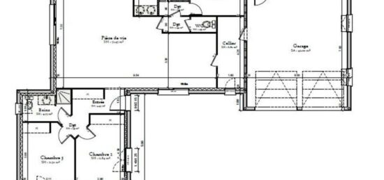 Plan de maison Surface terrain 114 m2 - 3 pièces - 3  chambres -  avec garage 