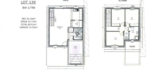 Plan de maison Surface terrain 90 m2 - 5 pièces - 3  chambres -  avec garage 