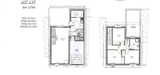 Plan de maison Surface terrain 85 m2 - 5 pièces - 3  chambres -  avec garage 