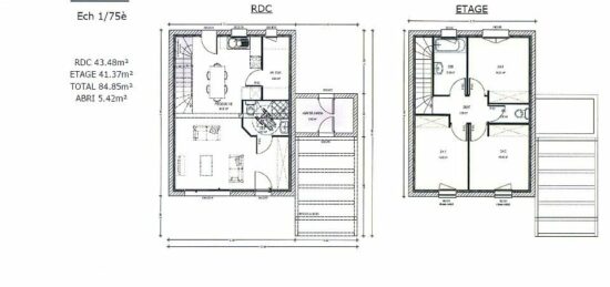 Plan de maison Surface terrain 85 m2 - 5 pièces - 3  chambres -  sans garage 