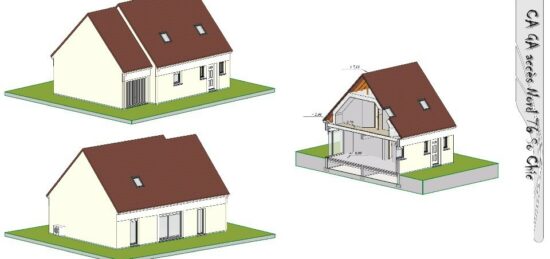 Plan de maison Surface terrain 60 m2 - 1 pièce - 3  chambres -  avec garage 